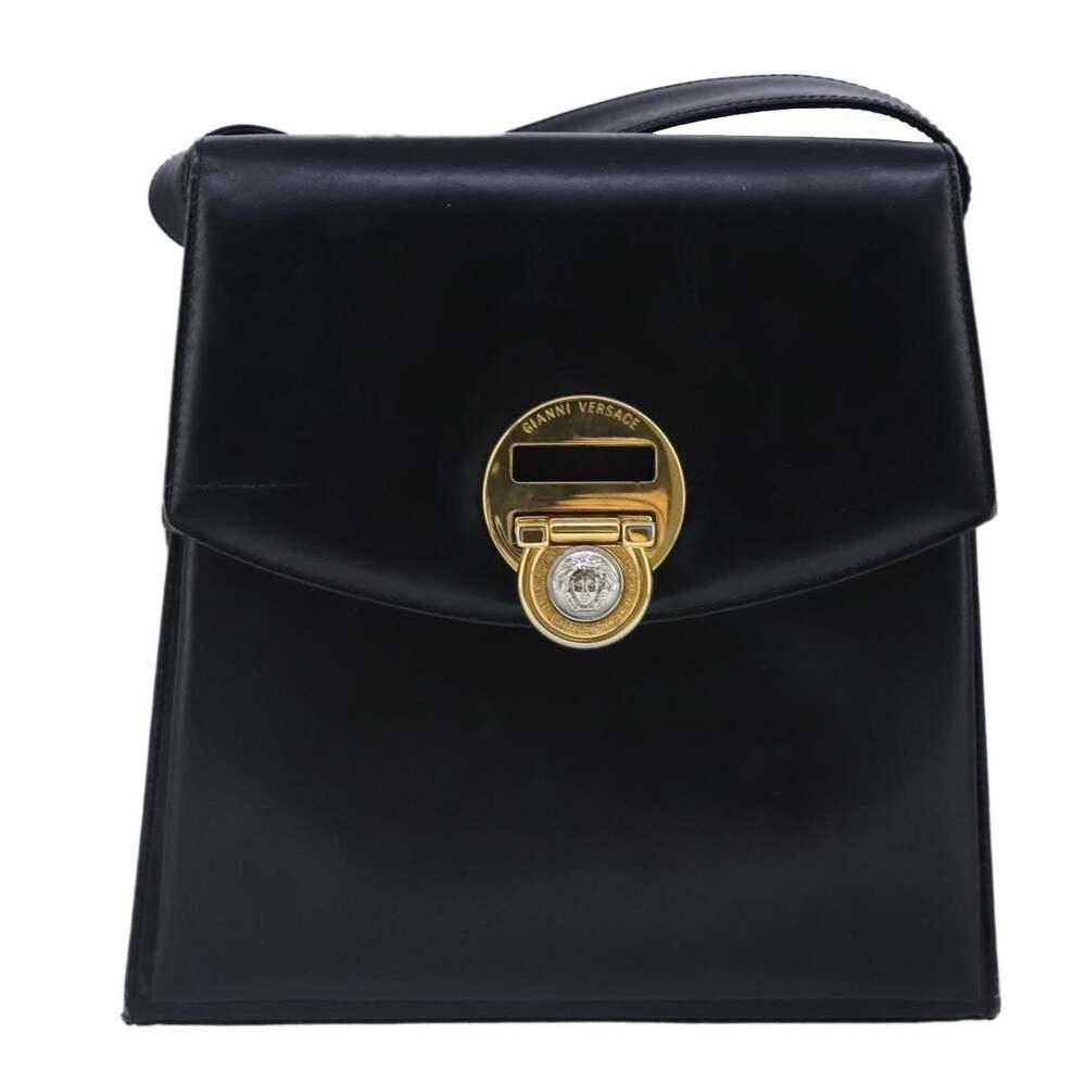 Gianni Versace Leather Shoulder Bag Black